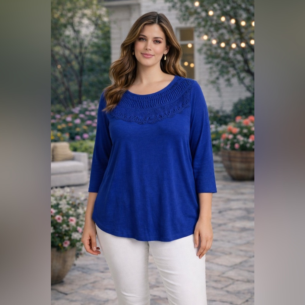 St. John's Bay Royal Blue Crochet Blouse 2X